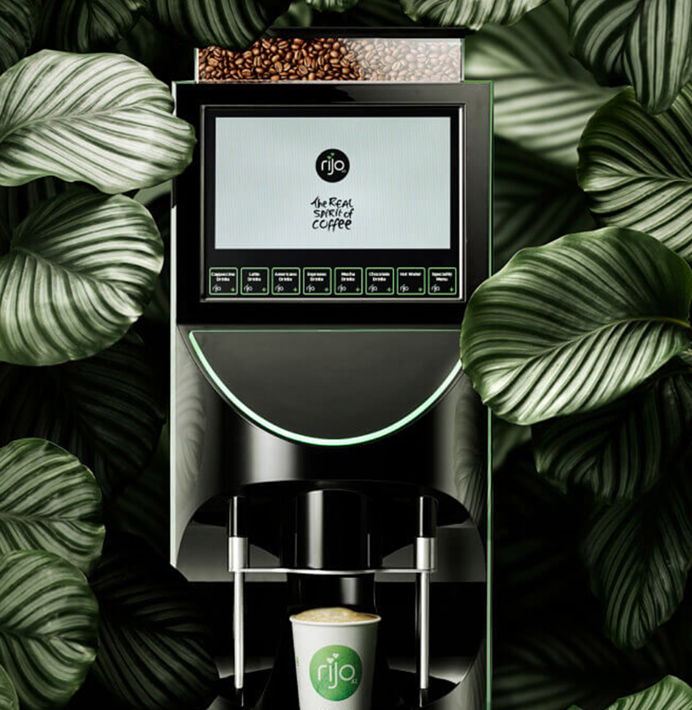 rijo42 coffee machine surrounded by plants